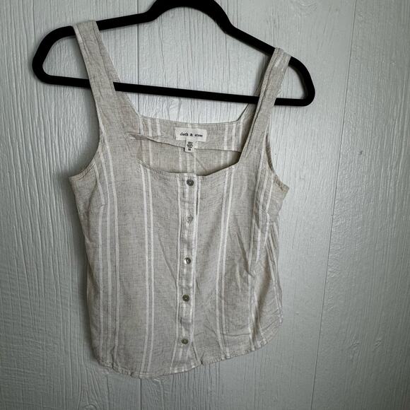 Cloth & Stone Square Neck Button Front Tank Rayon Linen Blend Sz XS Cream White - Picture 5 of 6